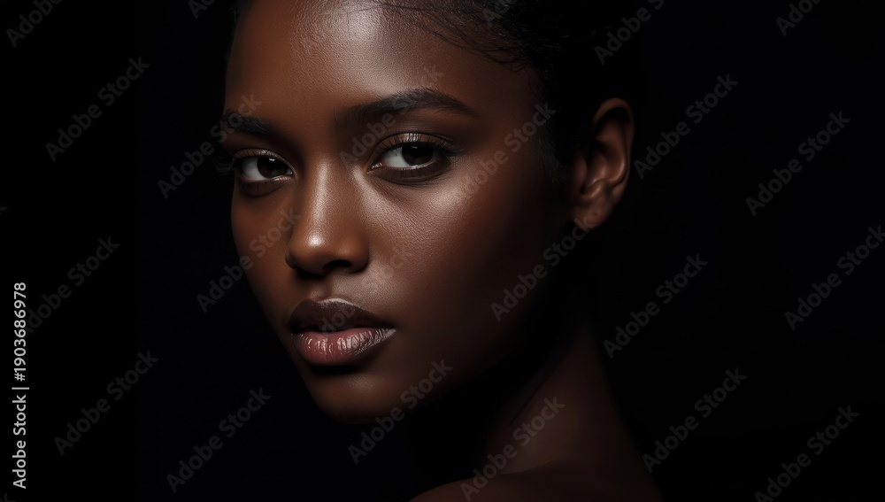 Fototapeta premium Dramatic portrait of a young woman in shadow