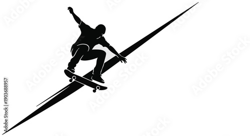 Skateboarder performs a high jump maneuver against a clean white background area.