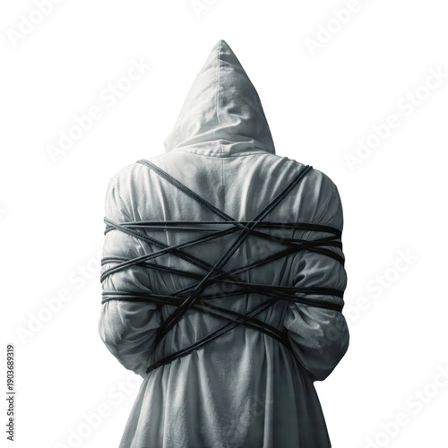 Mysterious Bound Hooded Figure