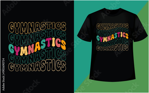 Colorful binary code gymnastic design on black t-shirt and graphic preview