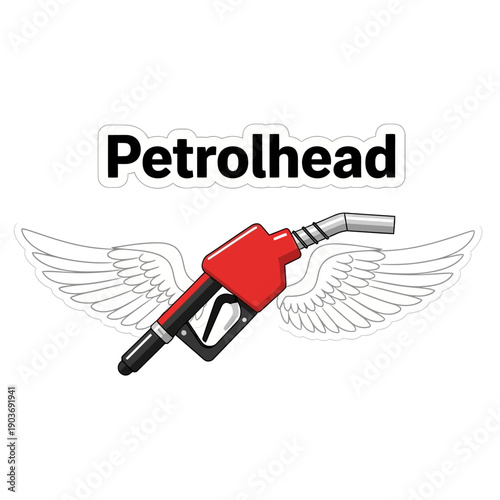 Petrolhead logo with wings on fuel pump handle