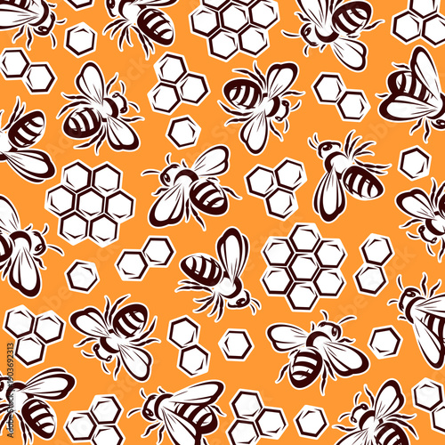 Bee background, pattern set. Collection icon bee. Vector