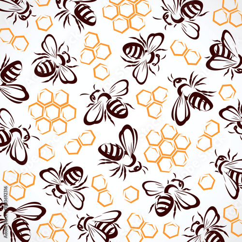Bee background, pattern set. Collection icon bee. Vector