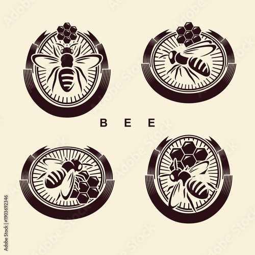 Bee set. Collection icon bee. Vector