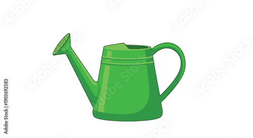 Vibrant green plastic watering can for garden use isolated on white background with a classic design for plant care tasks.