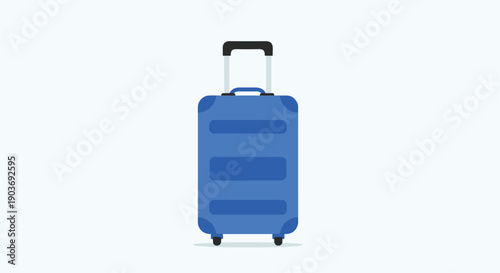 Bright blue hard shell travel suitcase with wheels and a retractable handle isolated on a light blue background.
