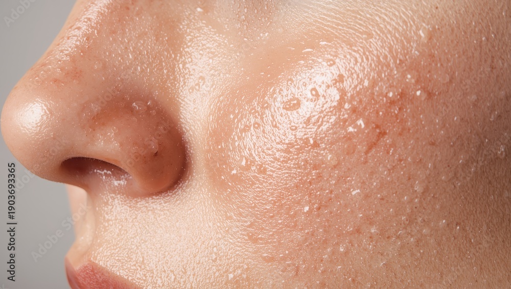 Fototapeta premium Untitled design - Oily, problematic skin. Close-up of a large pore on oily skin