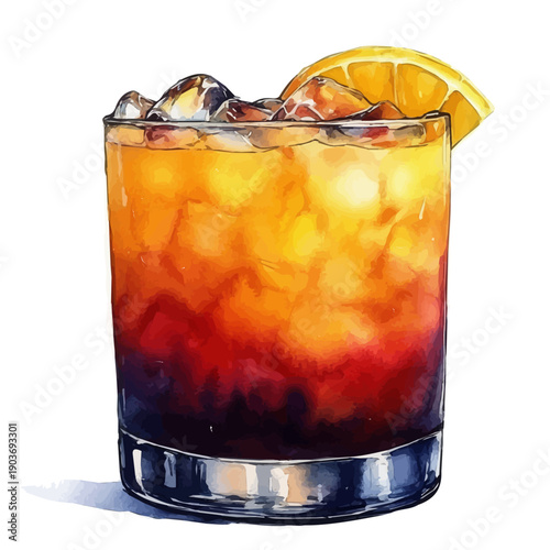 Tropical Drink Citrus Ice, watercolor painting vector, isolated on a white background.