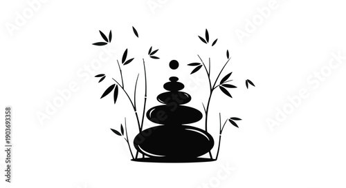 Zen Garden Stones and Bamboo Silhouette