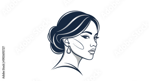 Elegant Woman Portrait with Updo Hairstyle and Earrings.