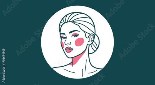 Elegant woman with makeup in a minimalist line art style.