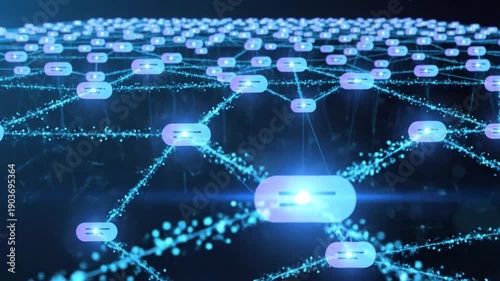 Abstract Digital Network Connection with Glowing Nodes and Data Flow.