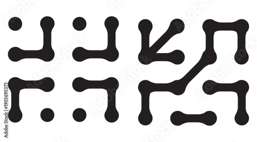 Diagonal metaball connected circles shape. Abstract nerve cell dots or computer nano net . Metaball Set. Vector Connect Circle Shapes. Abstract Geometric Dots.