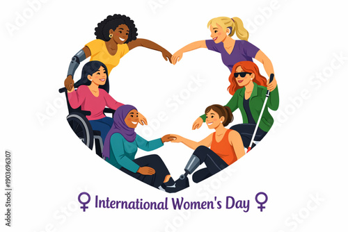 Diverse women celebrating International Women's Day with a heart shape formation