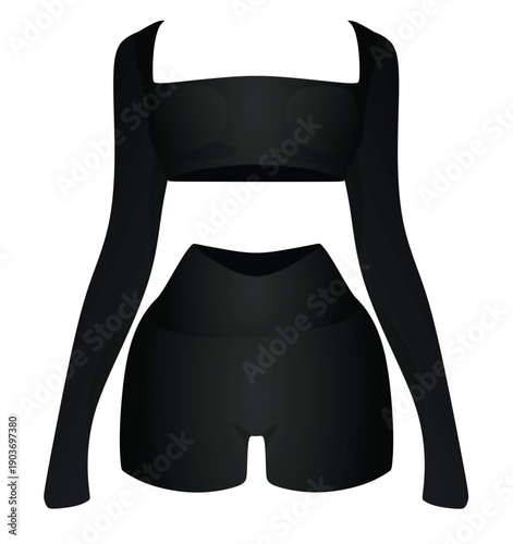 Women black top and shorts. vector illustration