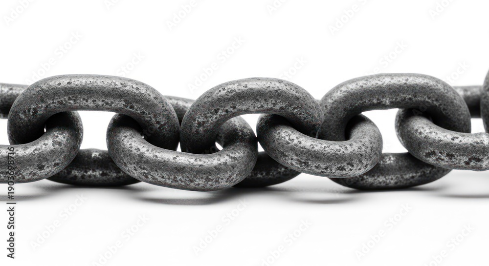 Obraz premium Close-up of a sturdy metal chain against a clean white background