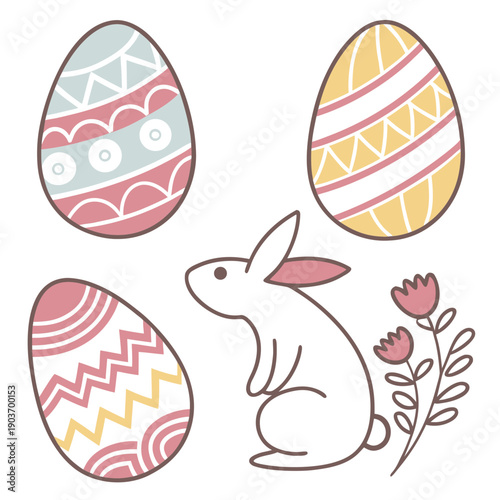 Clean Easter Egg Icon Set with Modern Pastel Patterns - Soft Aesthetic Ornaments for Baby Nursery and Spring Celebration