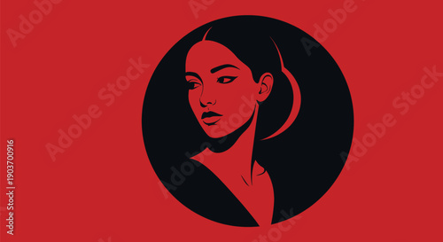 Stylized Portrait of a Woman in Red and Black.