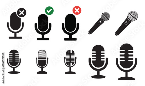 Microphone Status Icon Set with Mute. vector illustration eps 10