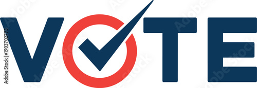 PrintVote text graphic with a blue checkmark inside a red circle, representing democratic elections, political voting choice, and civic duty for government decision making.