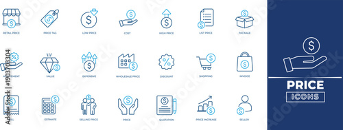 Price line icon set. Cost, pricing, tag, discount, value symbols. E-commerce retail sale labels. Financial business vector elements.