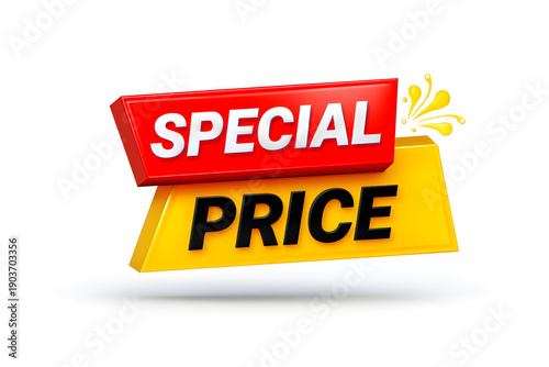 A red and yellow special price tag on a white background