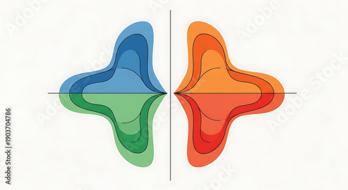 Vibrant colorful abstract shapes forming a cross on with gradient effect and symmetry gender equality