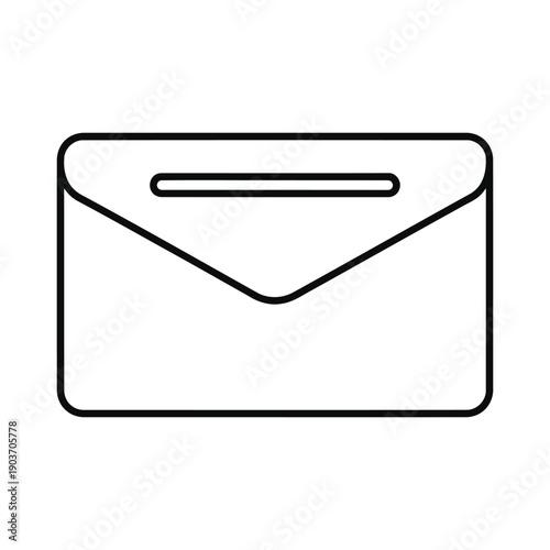 A clean, minimalist line graphic shows a rectangular envelope shape with a pointed flap and a thin horizontal slot cut across the top for mailing.