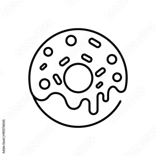 A circular frosted donut illustration features dripping glaze and multicolored sprinkles indicating a sweet dessert item for snacking.