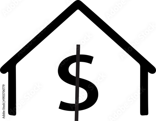 Real Estate Investment Icon House with Dollar Sign for Mortgage and Finance