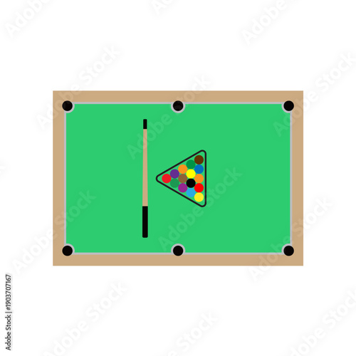 Billiard table, billiard balls and billiard cue vector