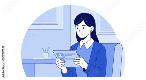 Woman reviewing resume for job application.