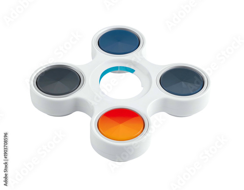 Four colored buttons on a white four-pointed star-shaped controller