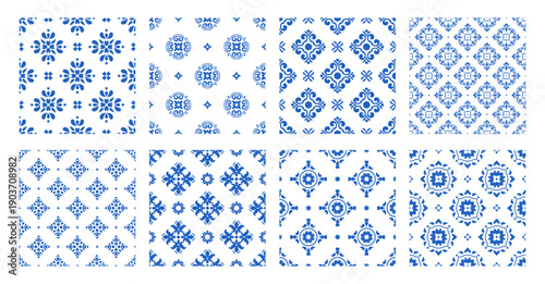Blue Mediterranean ceramic tile Seamless Patterns