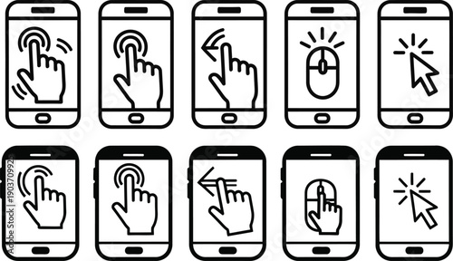 Mobile phone touchscreen gestures icons