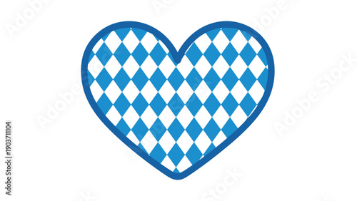 Heart shape filled with a classic blue and white diamond pattern representing the traditional flag of Bavaria for cultural themes.
