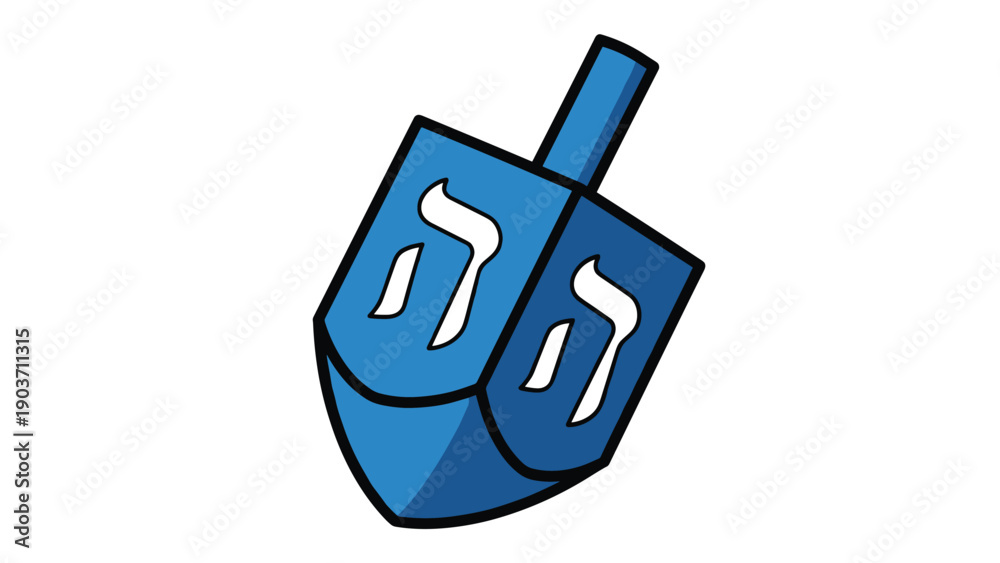 Obraz premium Traditional blue dreidel illustration with Hebrew letters used for playing games during the festive Hanukkah holiday season.