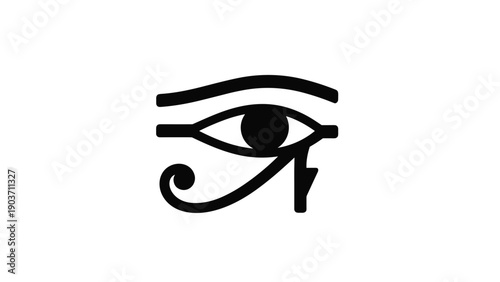 Ancient Egyptian symbol of protection, power, and good health known as the Eye of Horus in a minimalist black and white design.