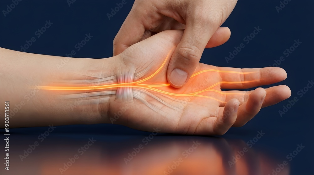 Fototapeta premium Relieving Carpal Tunnel Syndrome with Effective Hand Massage Techniques Visualization