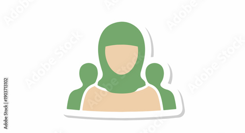 Diverse group of people icon featuring a Muslim woman in a hijab, representing community, teamwork, and social inclusion. Modern vector illustration for various uses.