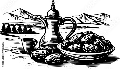 Vintage Dates Bowl with Coffee Pot Mountains Engraving