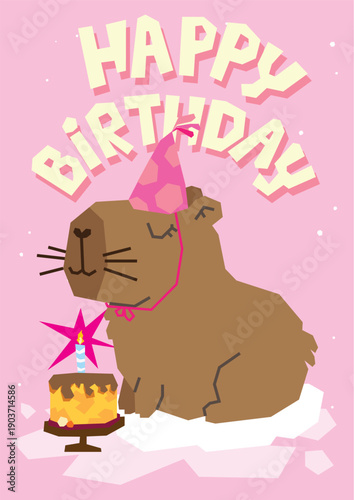 Cute Capybara Holding Birthday Cake Vector Illustration