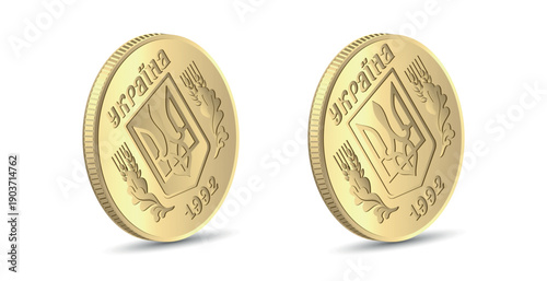 Obverse of the Ukrainian kopeck. Realistic vector obverse of Ukrainian kopeck in 3D render. 3d vector illustration.