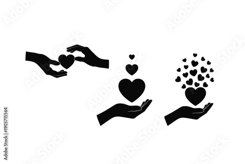 Heart symbols being passed and multiplied between hands