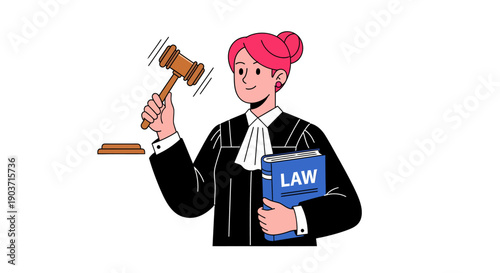 Female Judge Holding Gavel and Law Book