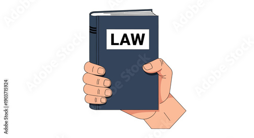Illustration of a hand holding a law book, symbolizing legal knowledge, justice, and the educational foundations of the judicial system. Ideal graphic for legal and academic resources