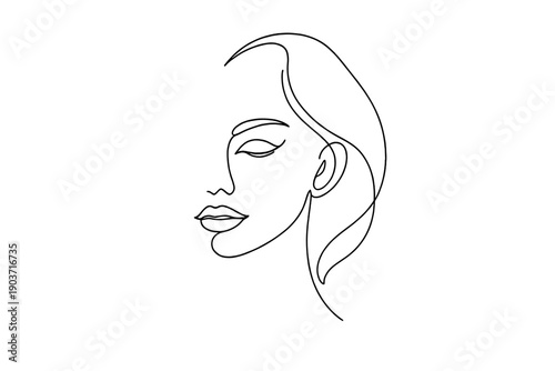 Elegant female face. Minimalistic one-line drawing elegant female face with soft curves, minimal details, and timeless