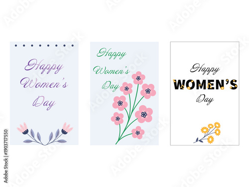 Happy Womens day greeting card set with floral minimal design
