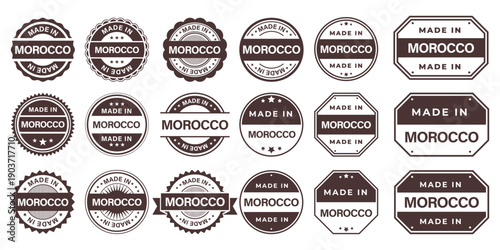 Made in Morocco Vintage Stamp Badges Collection, Made in Morocco Retro Badge & Stamp Logo Collection