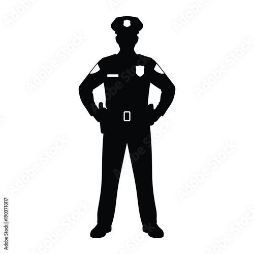 Silhouette of a police officer standing with hands on hips
